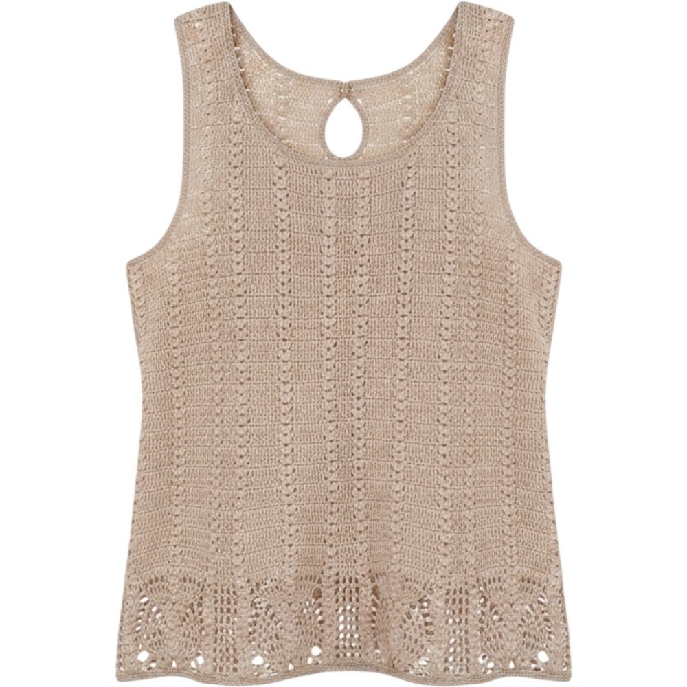 Norton McNaughton Tank Top Women Small Tan Crochet Knit Vintage Boho Cottagecore